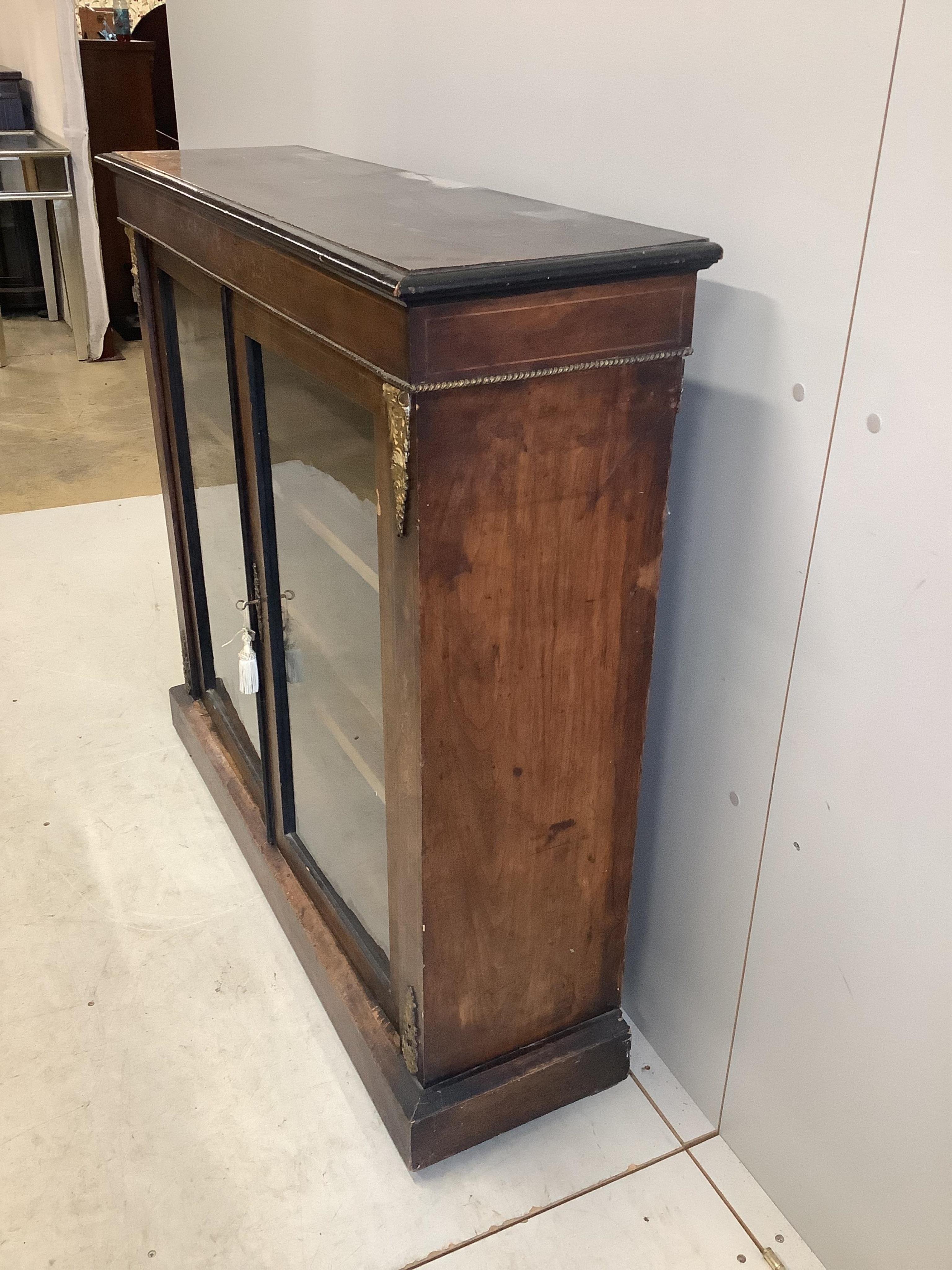 A mid Victorian gilt metal mounted inlaid walnut pier cabinet, width 107cm, depth 31cm, height 100cm. Condition - fair